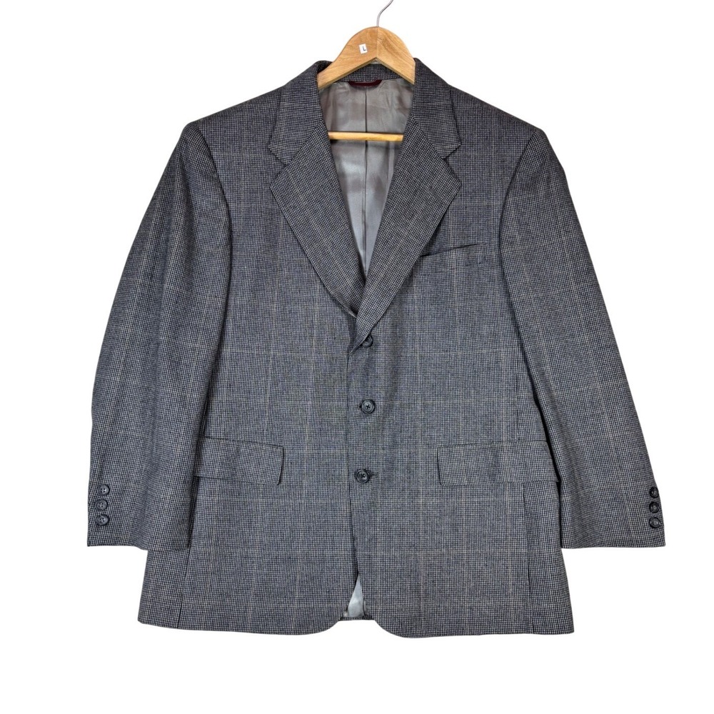 Hart Schaffner Marx Mens Grey Micro Check 3 Button Blazer Sport Coat 42S USA